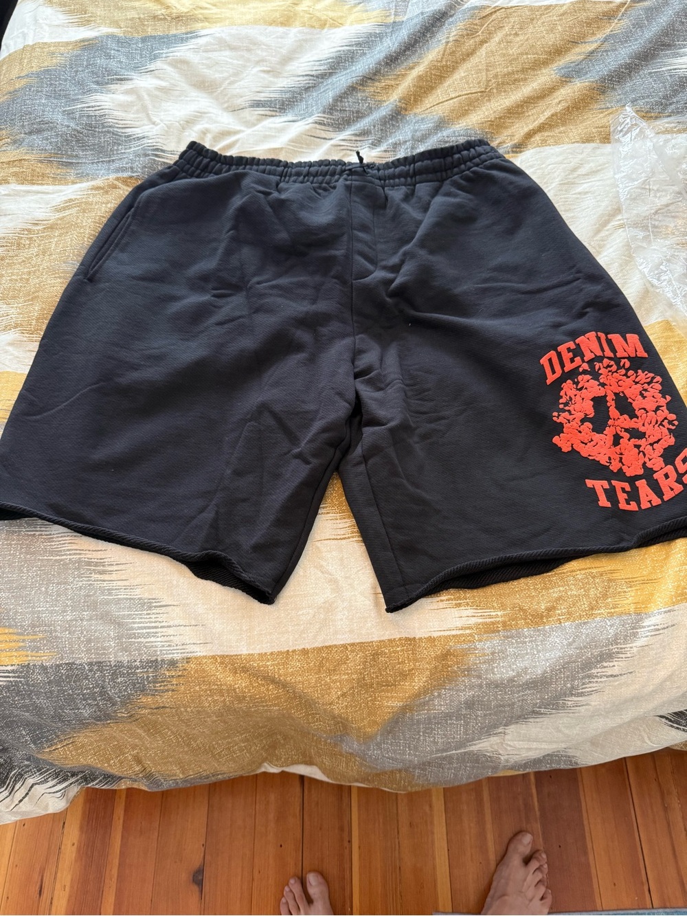 Denim Tears University Men's Black Athletic Shorts with Red Graphic Size XL